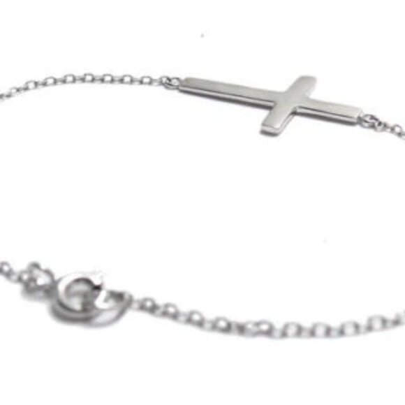 GLORIOUS STERLING SILVER SIDEWAYS CROSS BRACELET - Picture 1 of 2